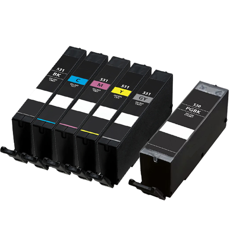 Compatible Canon PGI-530PGBK CLI-531BK CLI-531C CLI-531M CLI-531Y CLI-531GY a set of 6 Ink Cartridges (Black/Black/Cyan/Magenta/Yellow/Grey)